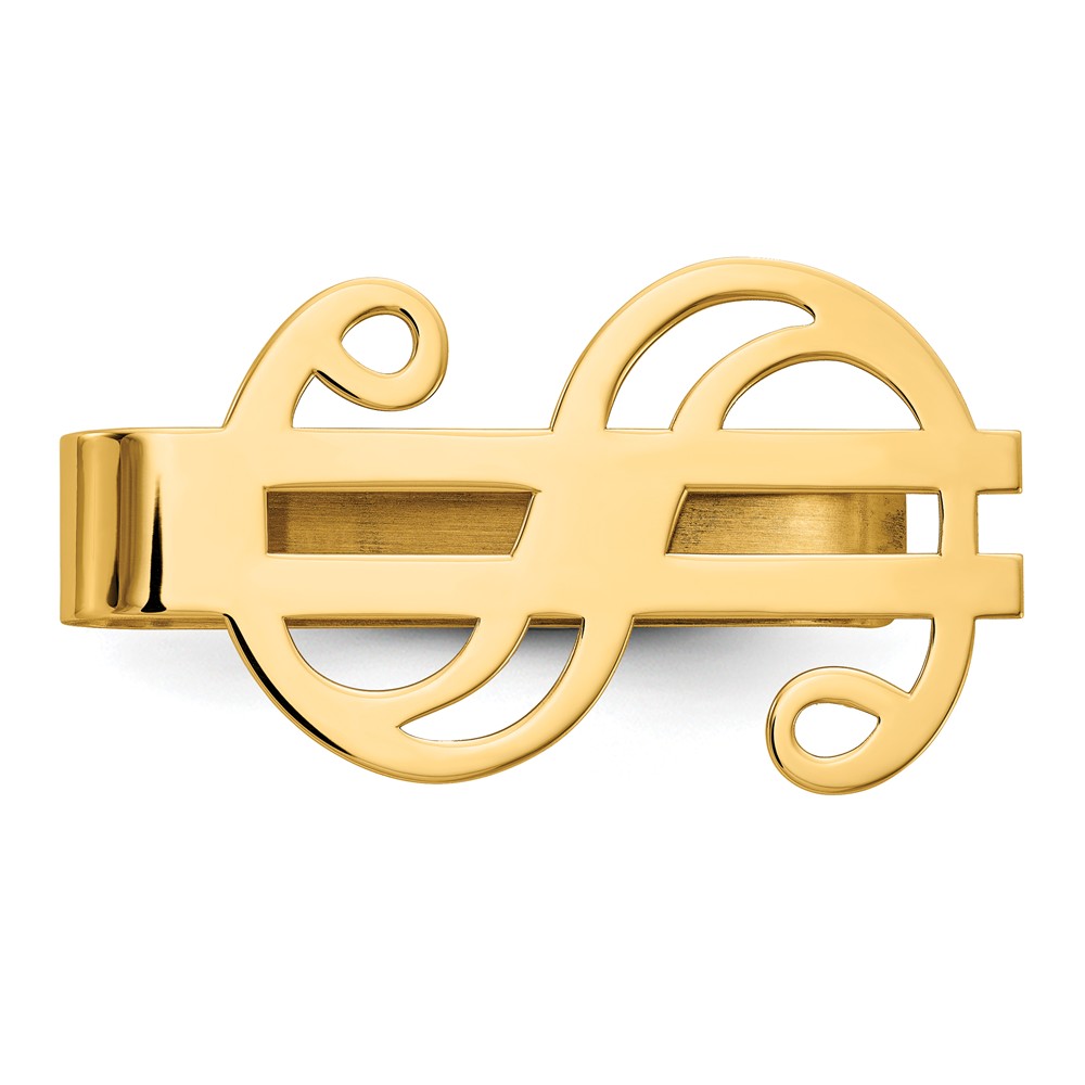 Men's 14k Yellow Gold Polished Dollar Sign Fold-Over Money Clip