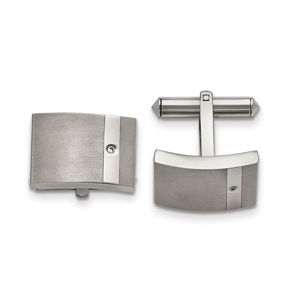 Men's Titanium & CZ Brushed & Polished Convex Rectangular Cuff Links