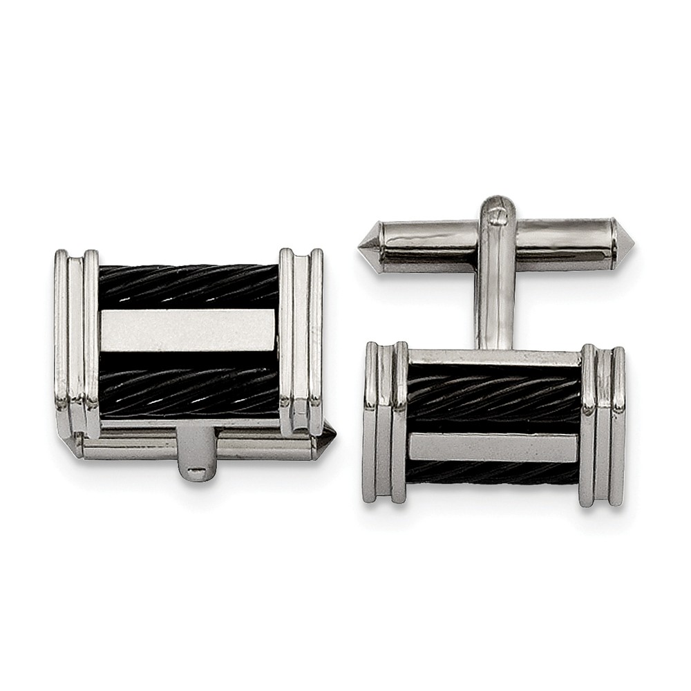 Men&#039;s Titanium and Black Plated Wire 20mm Rectangular Cuff Links