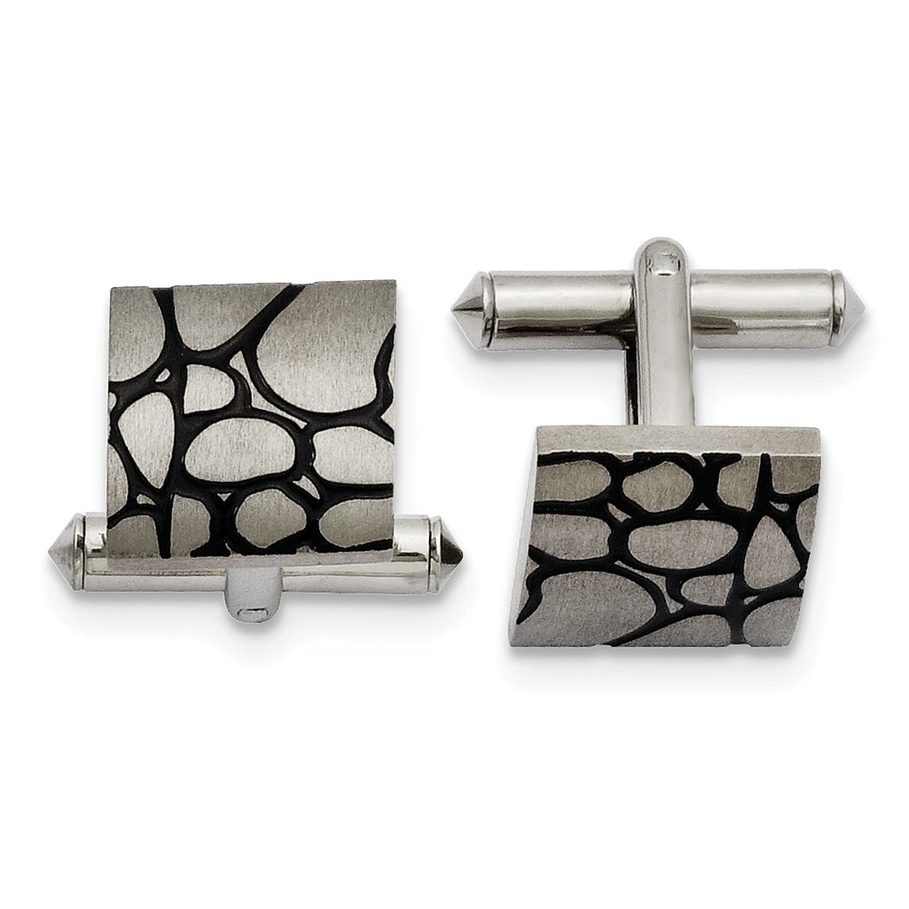 Men&#039;s Titanium and Black Enameled 14mm Square Cuff Links