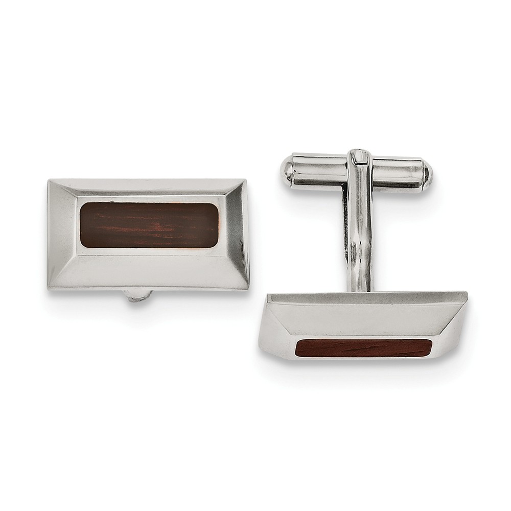 Men&#039;s Stainless Steel and Wood Inlay Pyramid Cuff Links