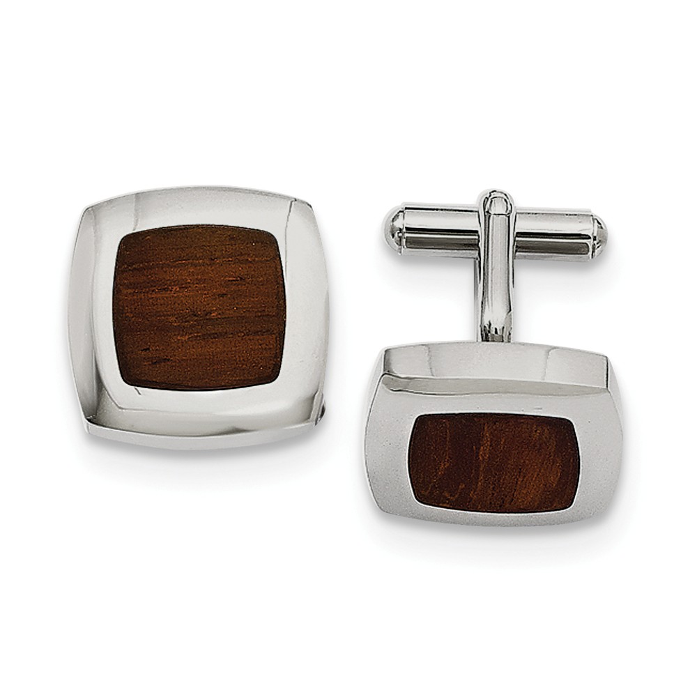 Men's Stainless Steel and Wood Inlay 20mm Convex Square Cuff Links