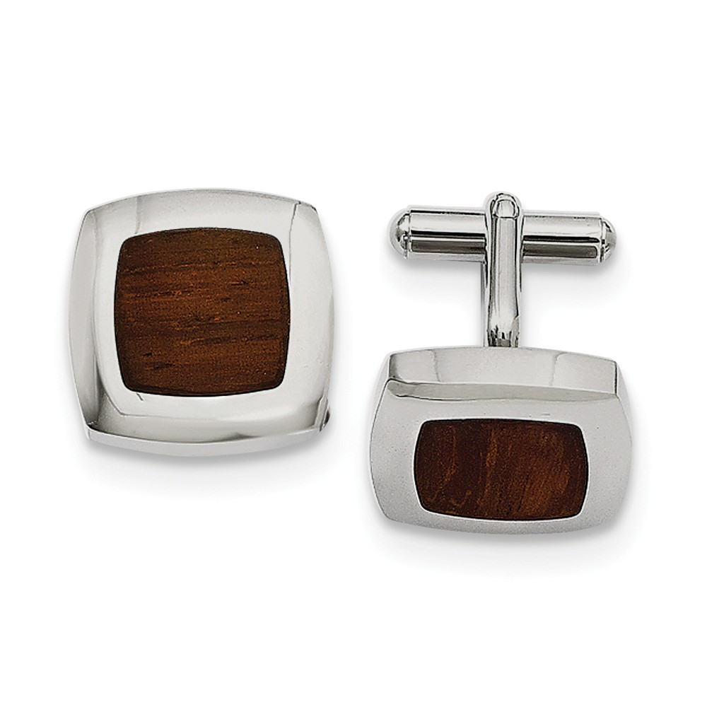 Mens Stainless Steel and Wood Inlay 20mm Convex Square Cuff Links