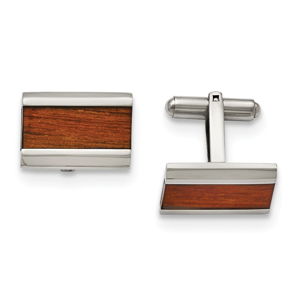 Men&#039;s Stainless Steel and Red Wood Inlay Rectangular Cuff Links