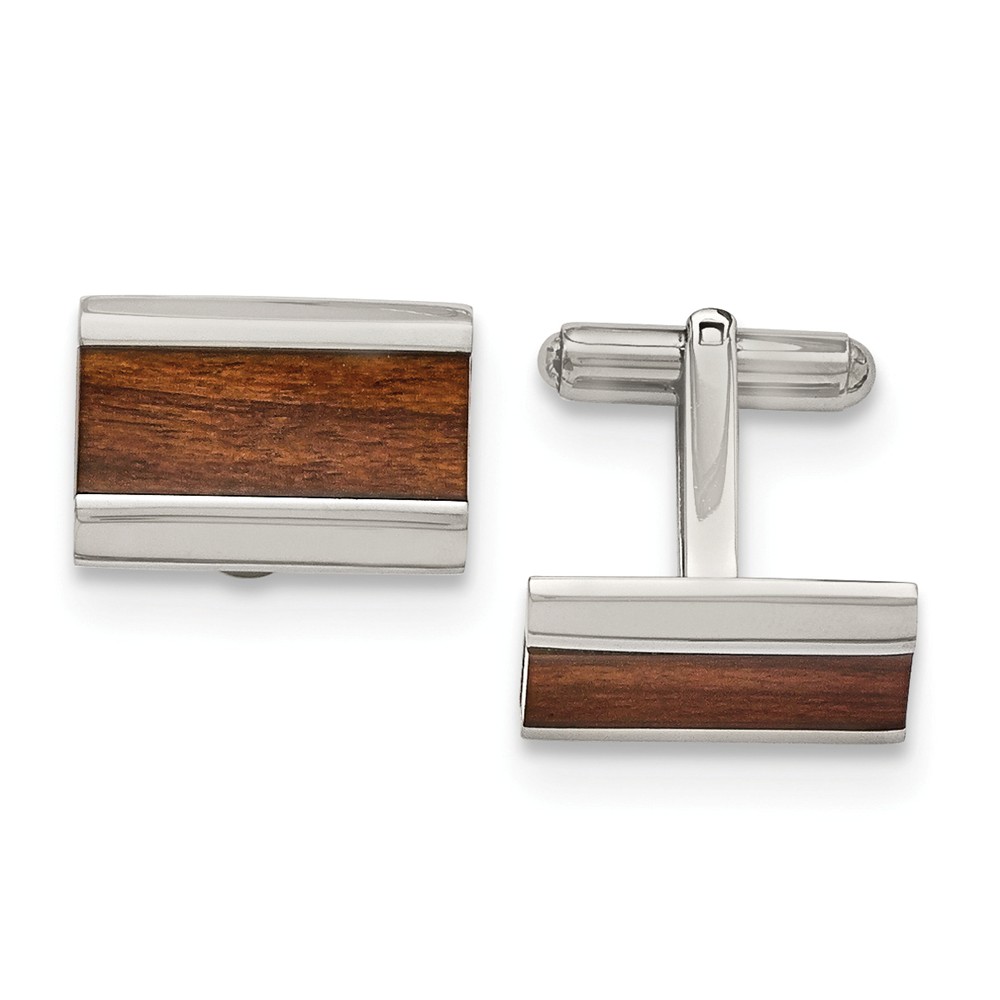 Men&#039;s Stainless Steel and Wood Inlay Rectangular Cuff Links