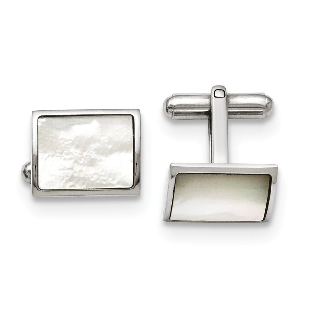 Men&#039;s Stainless Steel and Mother of Pearl Rectangular Cuff Links