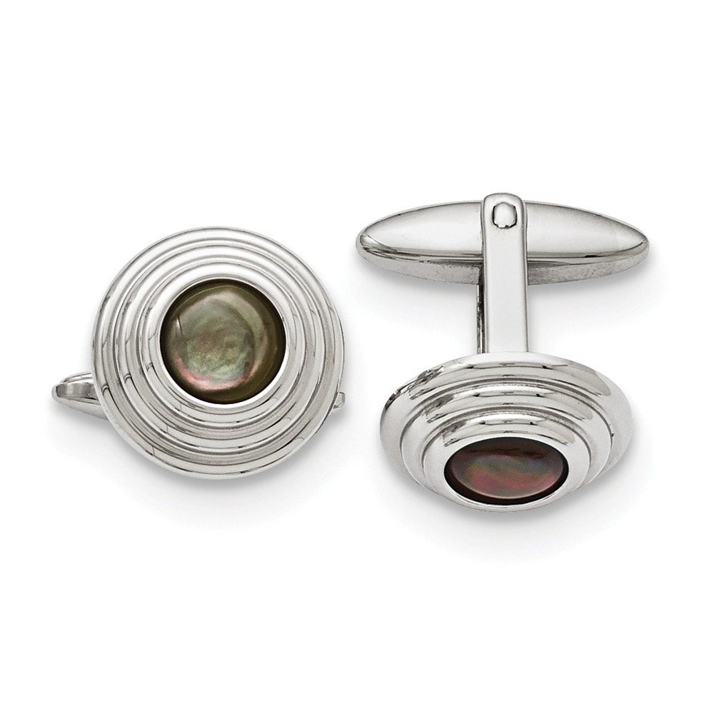 Men&#039;s Black Mother of Pearl Stainless Steel 16mm Round Cuff Links