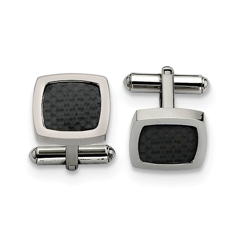 Men's Stainless Steel and Black Carbon Fiber Convex Cuff Links