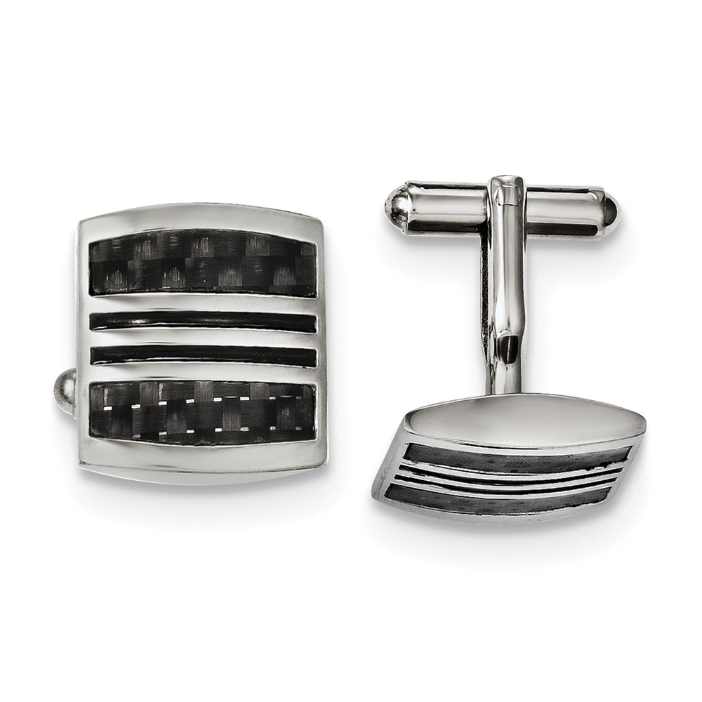 Men&#039;s Stainless Steel, Black Carbon Fiber &amp; Enamel Striped Cuff Links