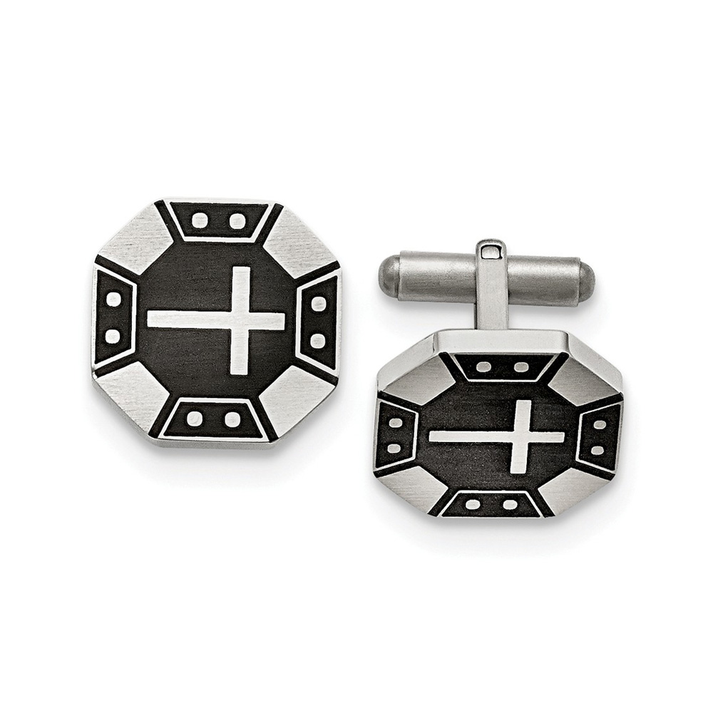 Mens Stainless Steel 20mm Two Tone Brushed Octagonal Cross Cuff Links