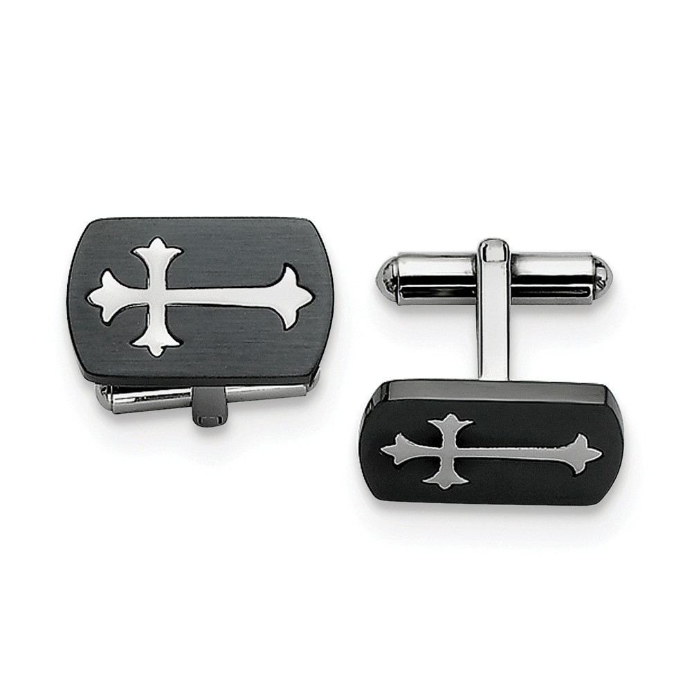 Men&#039;s Stainless Steel Two Tone Fleur de Lis Cross Cuff Links