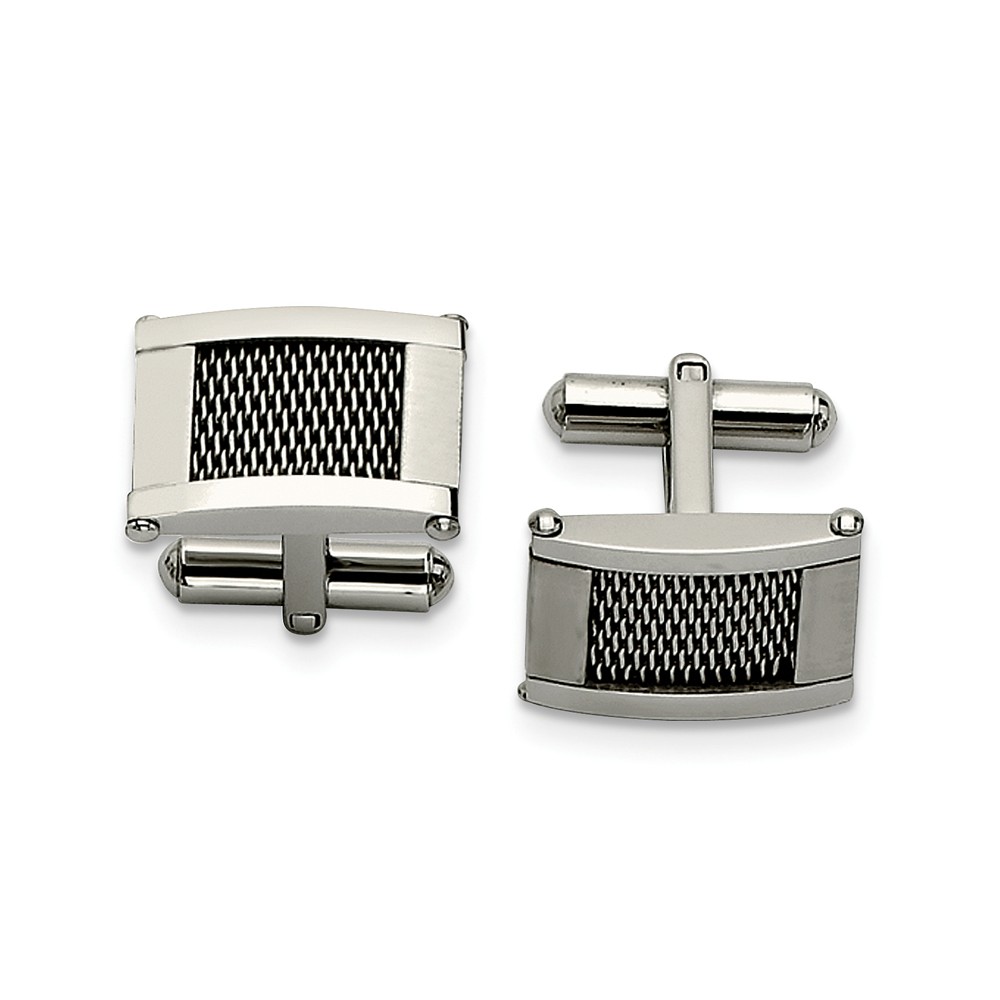 Men&#039;s Stainless Steel Polished and Brushed Mesh Rectangular Cuff Links