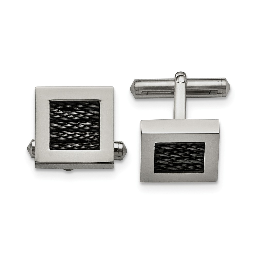 Men's Stainless Steel & Black Plated Wire 16mm Square Cuff Links