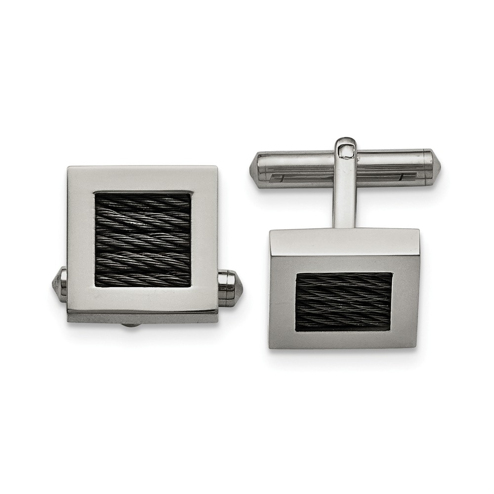 Men&#039;s Stainless Steel &amp; Black Plated Wire 16mm Square Cuff Links