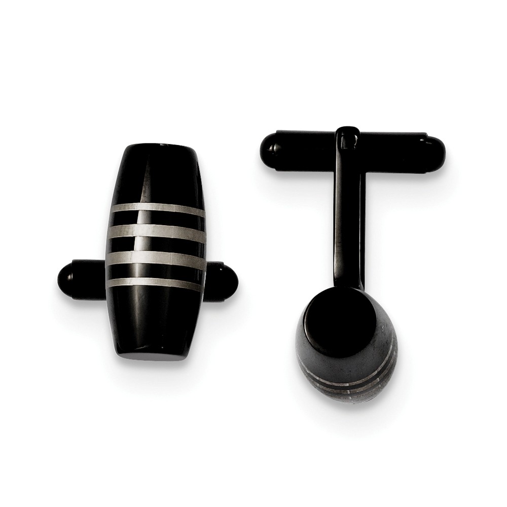 Men's 22mm Black Plated Stainless Steel Cylindrical Cuff Links