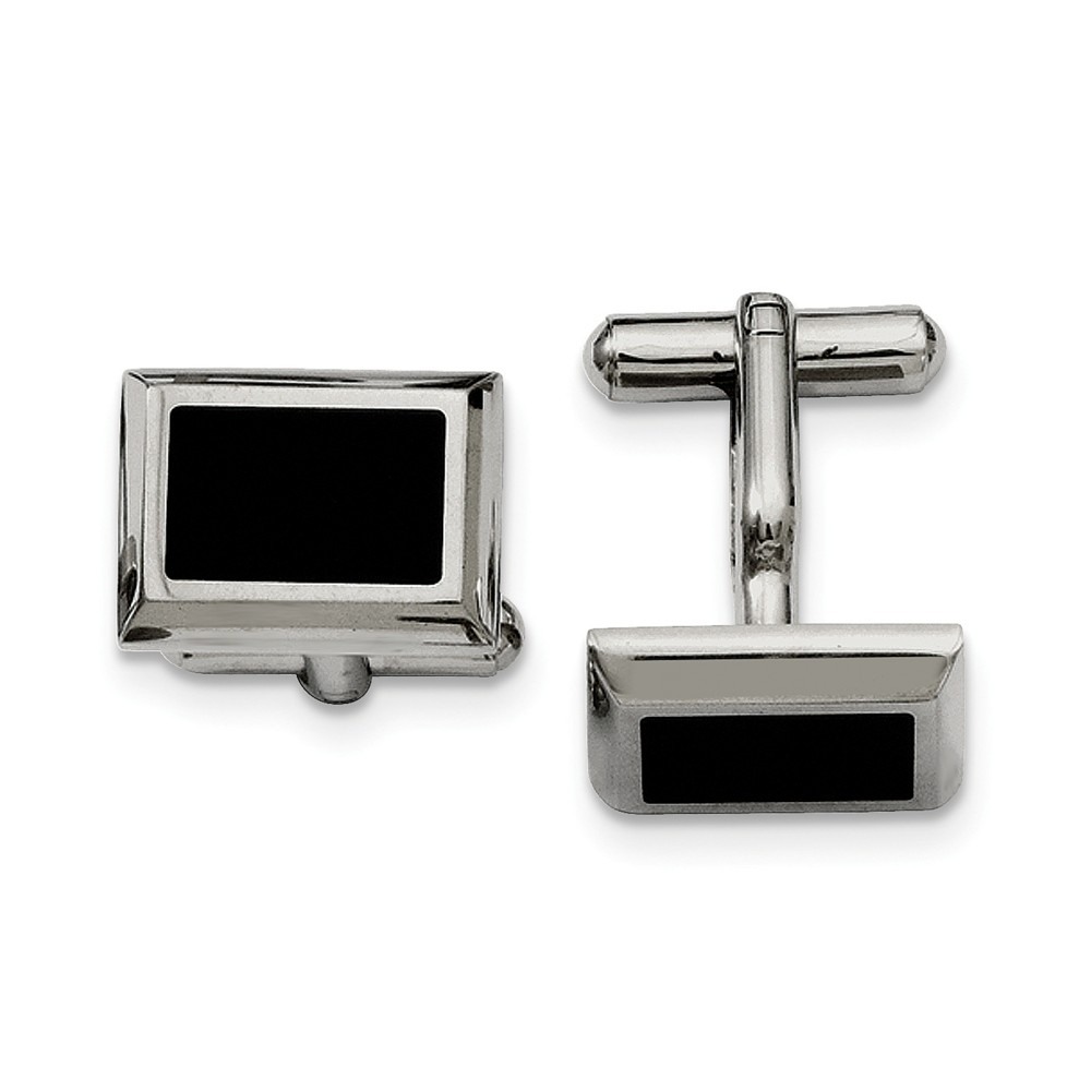 Men's Two Tone Stainless Steel Beveled Edge Rectangular Cuff Links