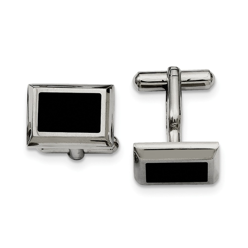 Men&#039;s Two Tone Stainless Steel Beveled Edge Rectangular Cuff Links