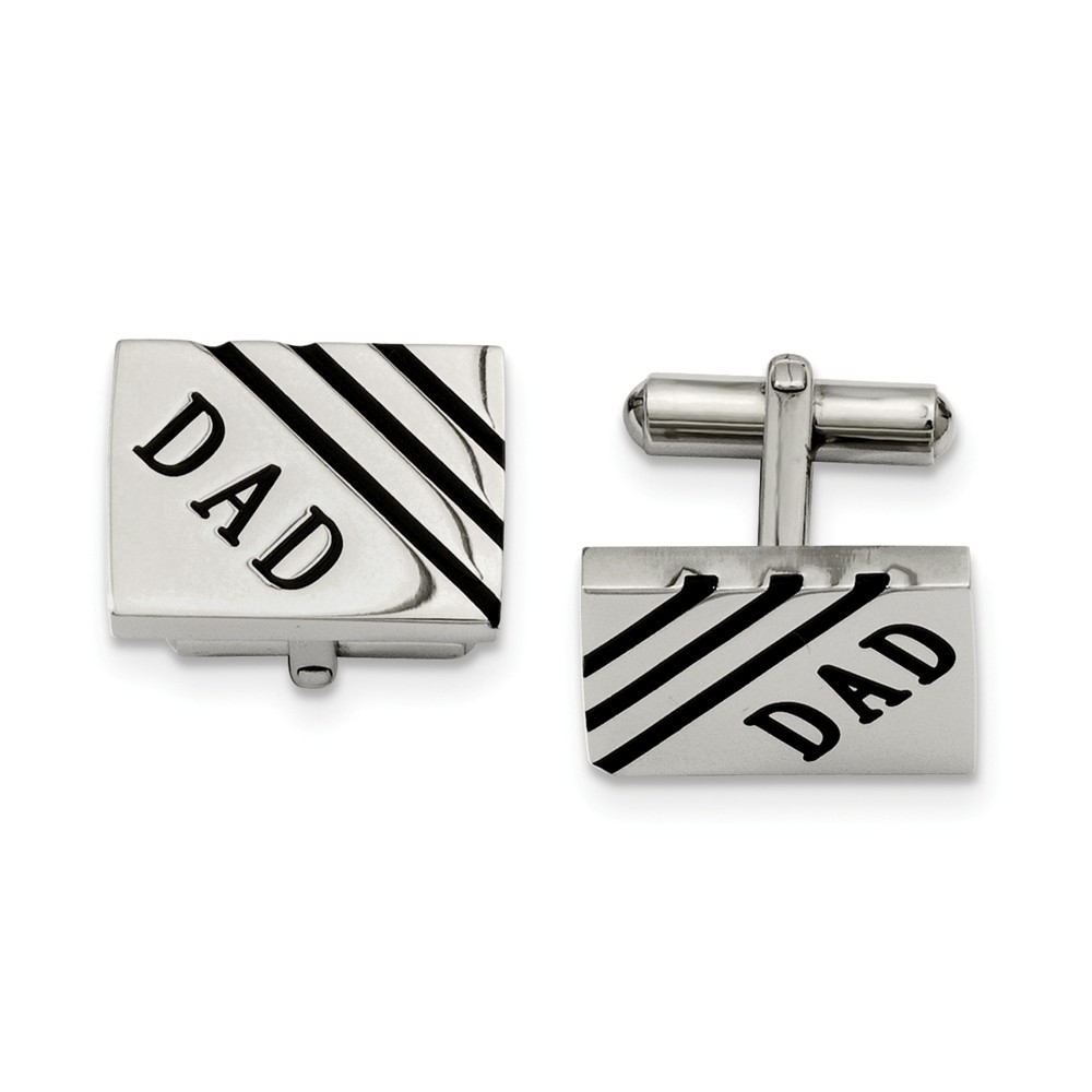 Men's Stainless Steel Diagonal Striped Dad Rectangular Cuff Links
