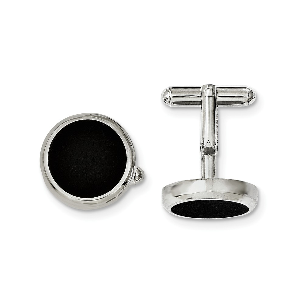 Men's 18mm Two Tone Stainless Steel Beveled Edge Round Cuff Links