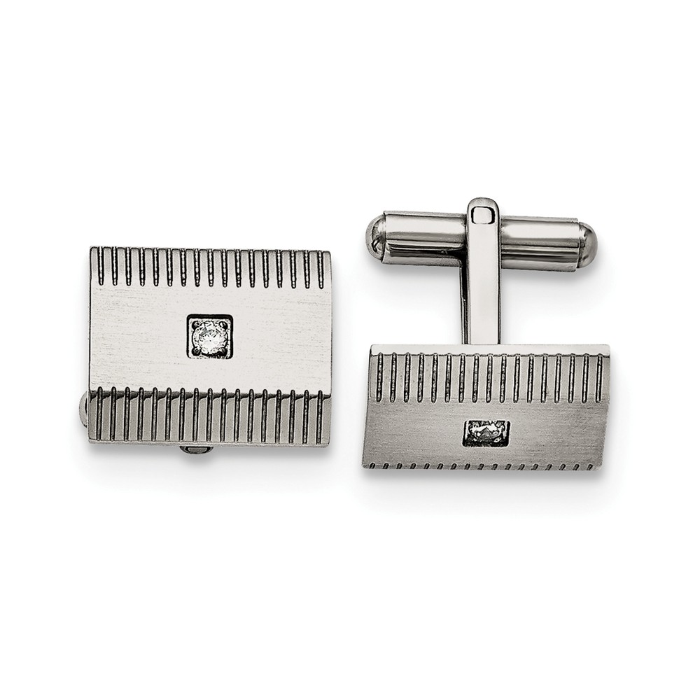 Men&#039;s Stainless Steel and Cubic Zirconia Grooved Cuff Links