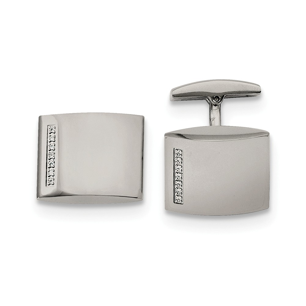 Men's Stainless Steel and CZ Engravable Convex Cuff Links