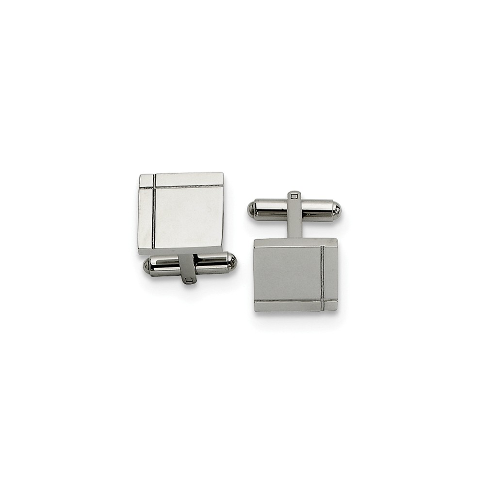 Men&#039;s Stainless Steel 15mm Engravable Grooved Edge Cuff Links