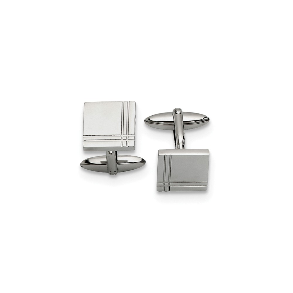 Men&#039;s Stainless Steel 15mm Engravable Double Grooved Edge Cuff Links