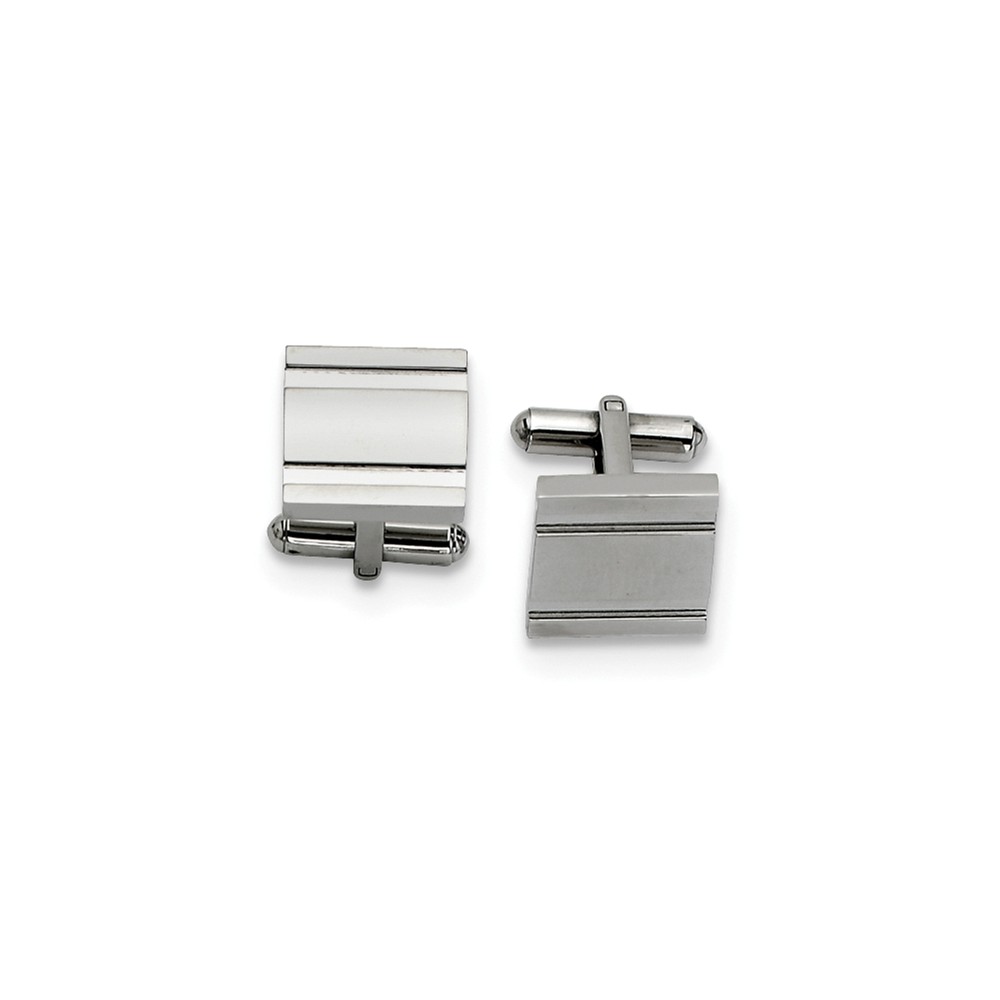 Men's Stainless Steel 15mm Engravable Grooved Cuff Links