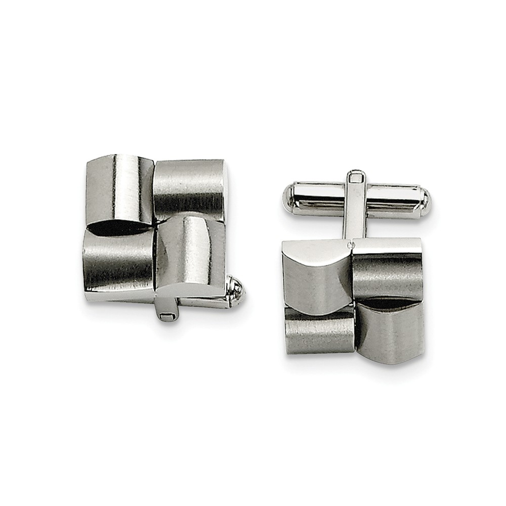 Men's Stainless Steel 16mm Brushed Convex Block Cuff Links