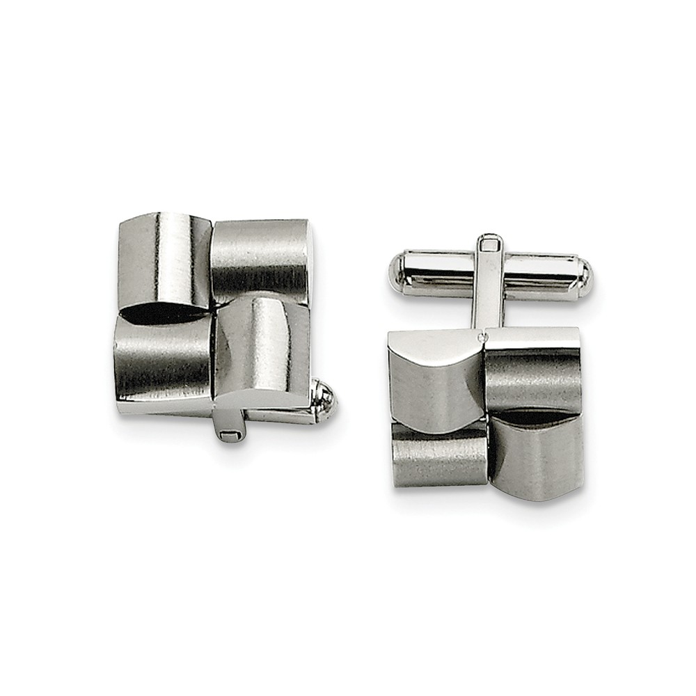 Men&#039;s Stainless Steel 16mm Brushed Convex Block Cuff Links