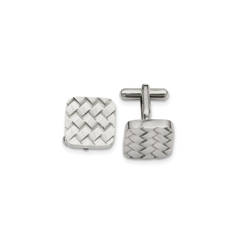 Men&#039;s Stainless Steel 17mm Basket Weave Square Cuff Links