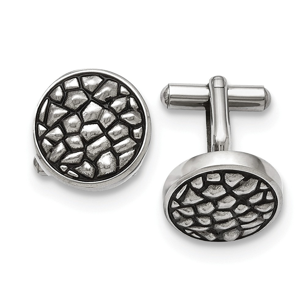 Men's Stainless Steel 18mm Round Antiqued Cobblestone Cuff Links