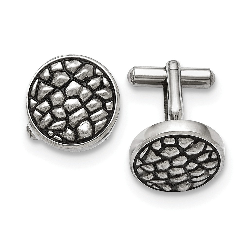 Men&#039;s Stainless Steel 18mm Round Antiqued Cobblestone Cuff Links