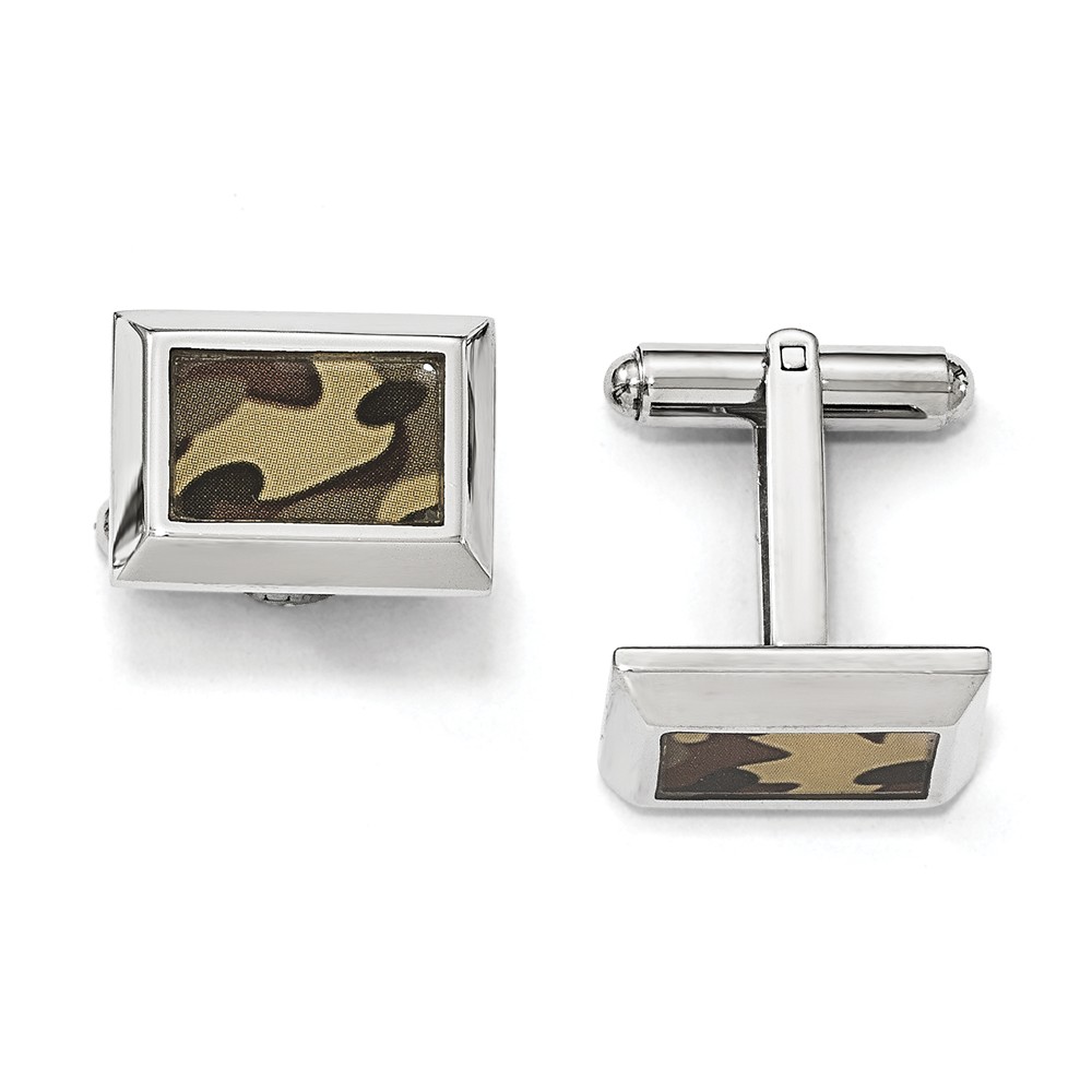 Men&#039;s Stainless Steel &amp; Rubber Brown Camouflage Rectangular Cuff Links