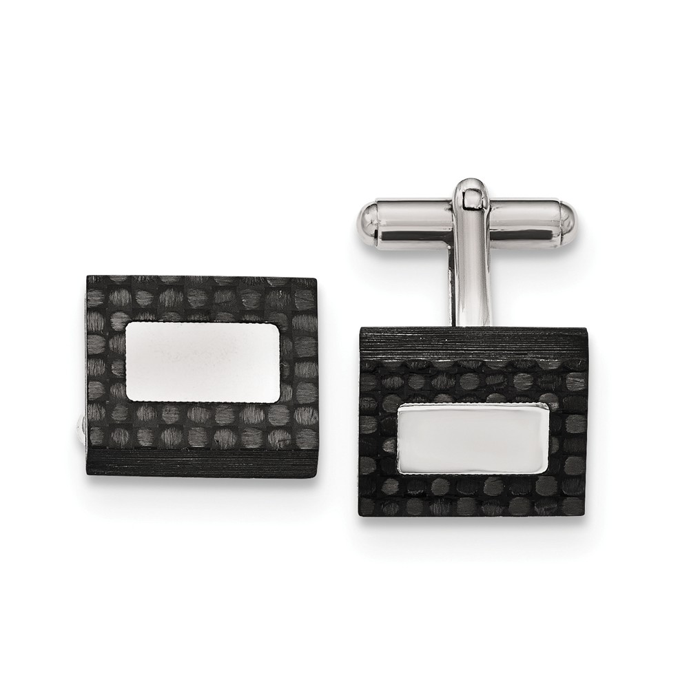 Men&#039;s Stainless Steel &amp; Black Carbon Fiber Rectangular Cuff Links