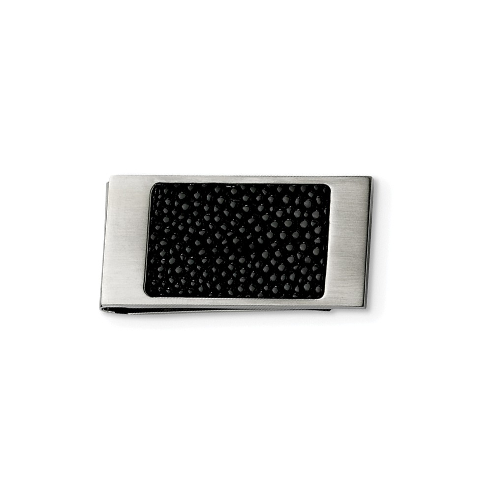 Textured Black Faux Textured and Brushed Stainless Steel Money Clip