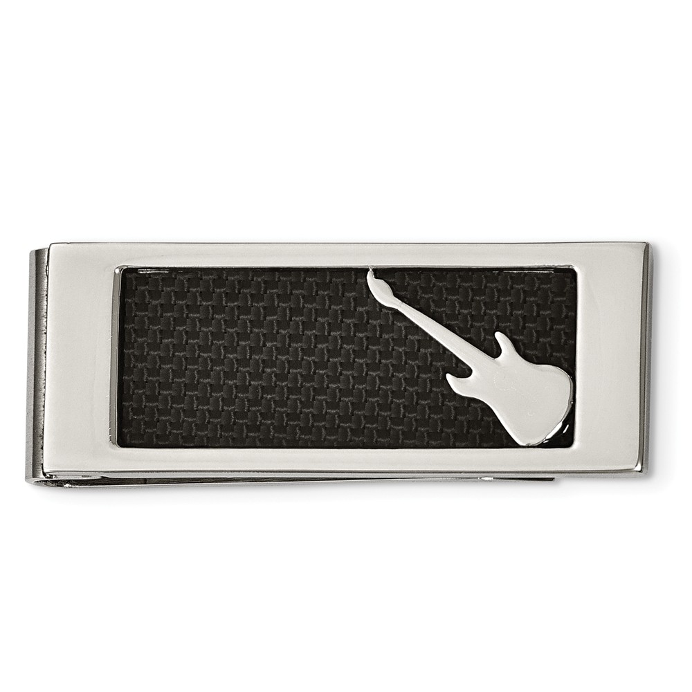 Electric Guitar Money Clip in Stainless Steel and Black Carbon Fiber