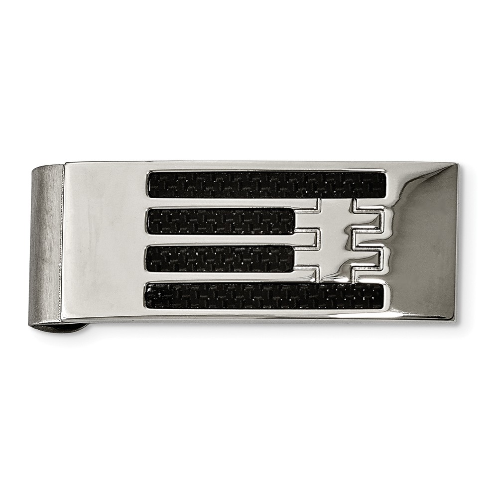 Black Carbon Fiber Striped and Polished Stainless Steel Money Clip