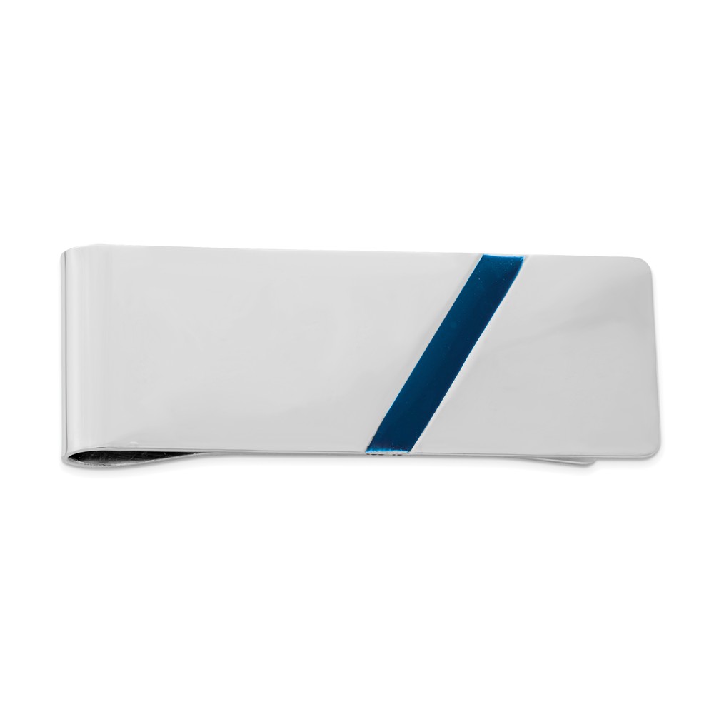 Blue Enameled Diagonal Stripe Sterling Silver Money Clip