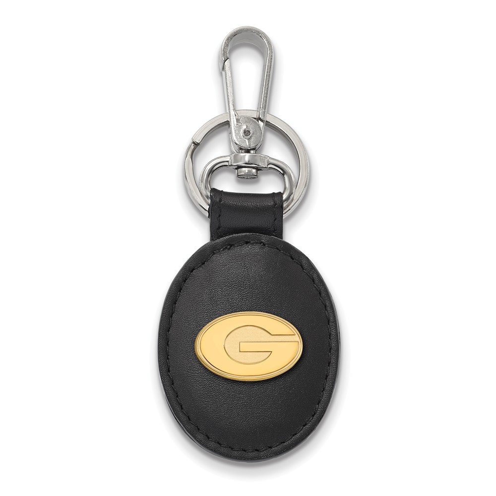 14k Gold Plated Silver U of Georgia Black Leather Key Chain
