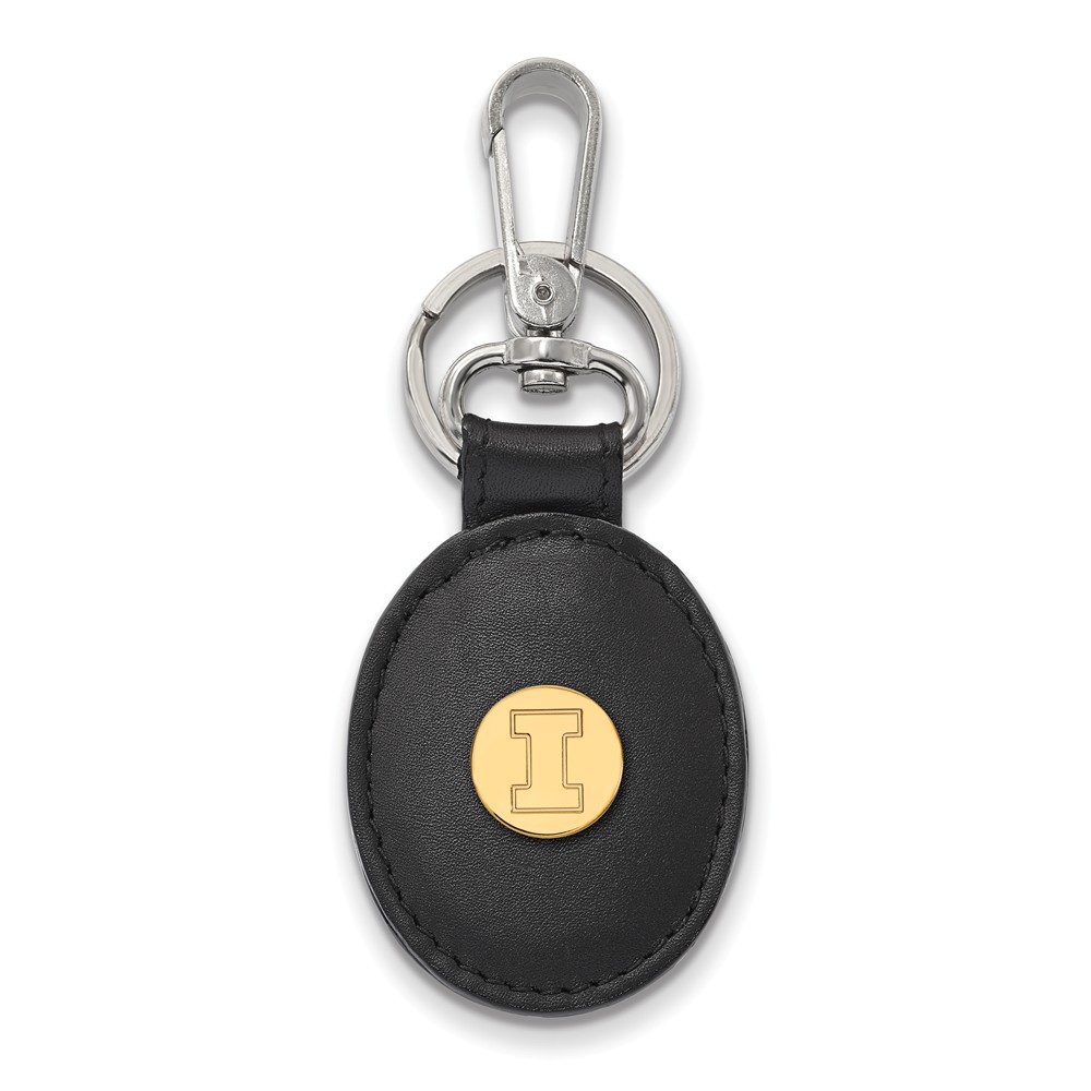 NCAA 14k Gold Plated Silver U of Illinois Black Leather Logo Key