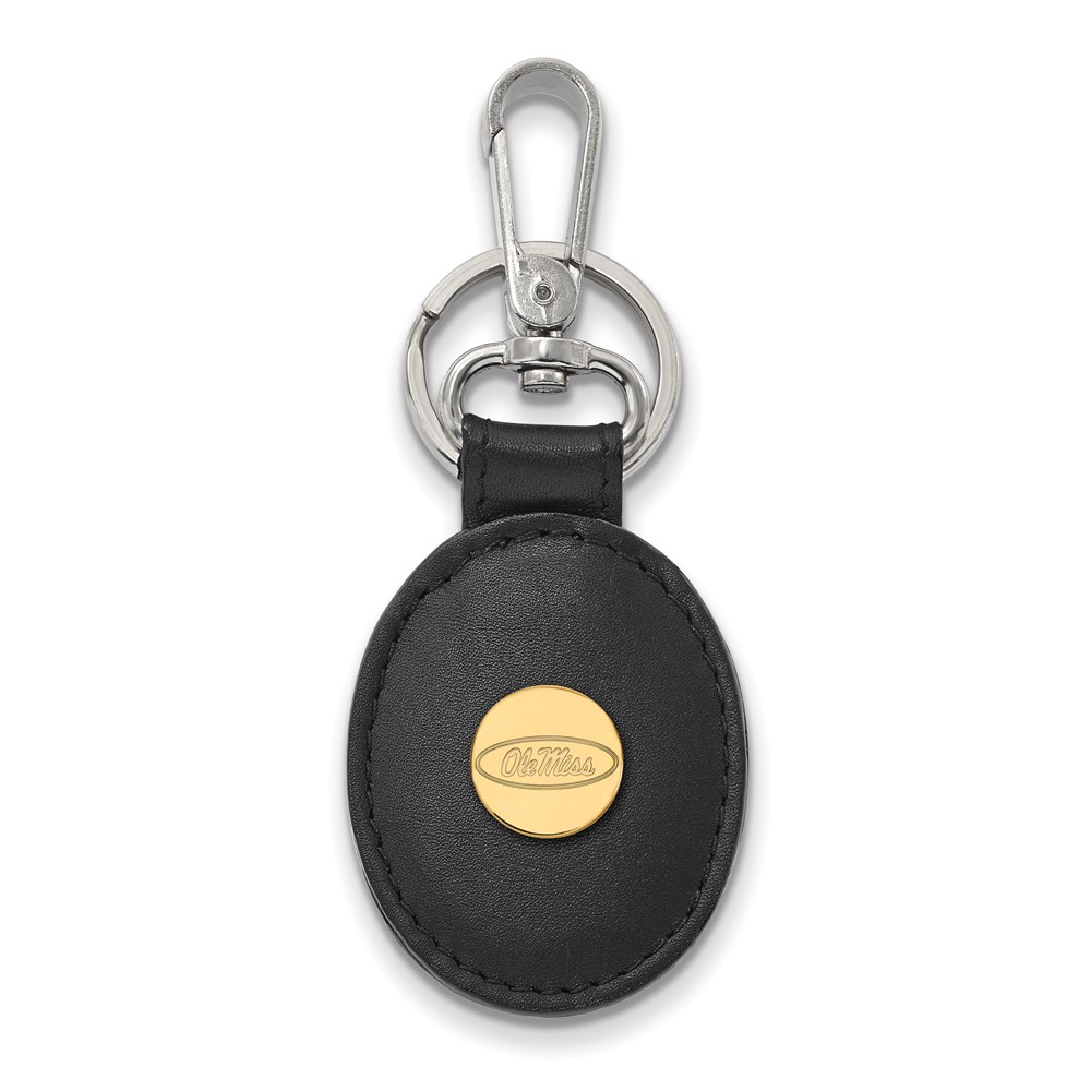 14k Gold Plated Silver U of Mississippi Black Leather Key Chain