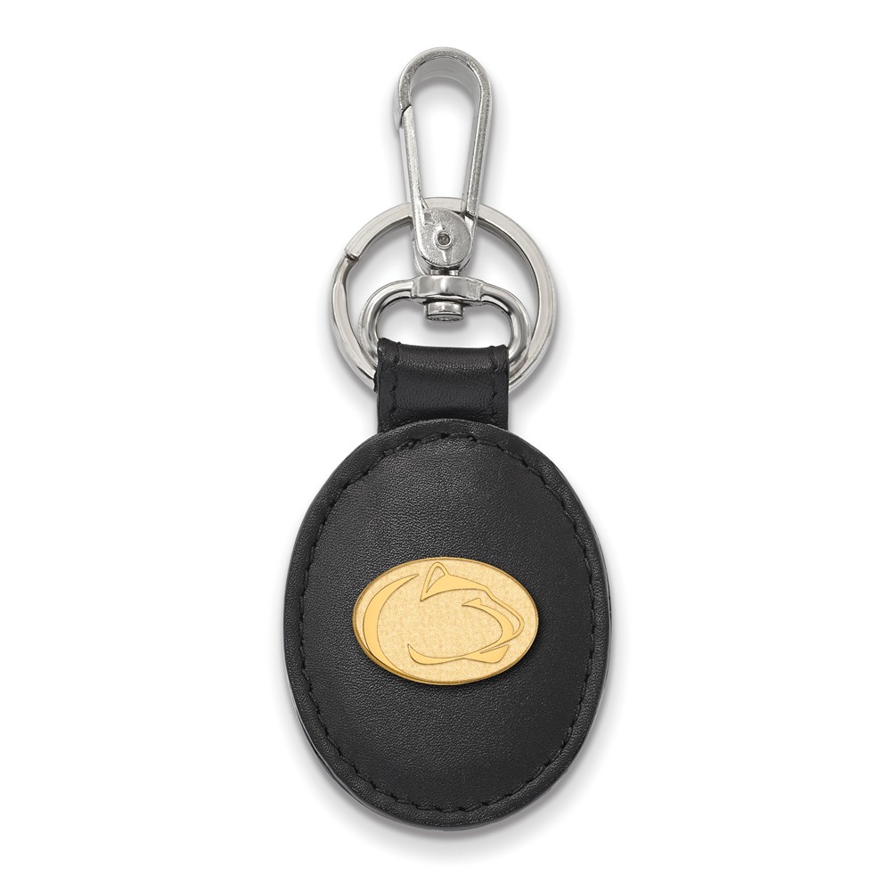 14k Gold Plated Silver Penn State Black Leather Key Chain