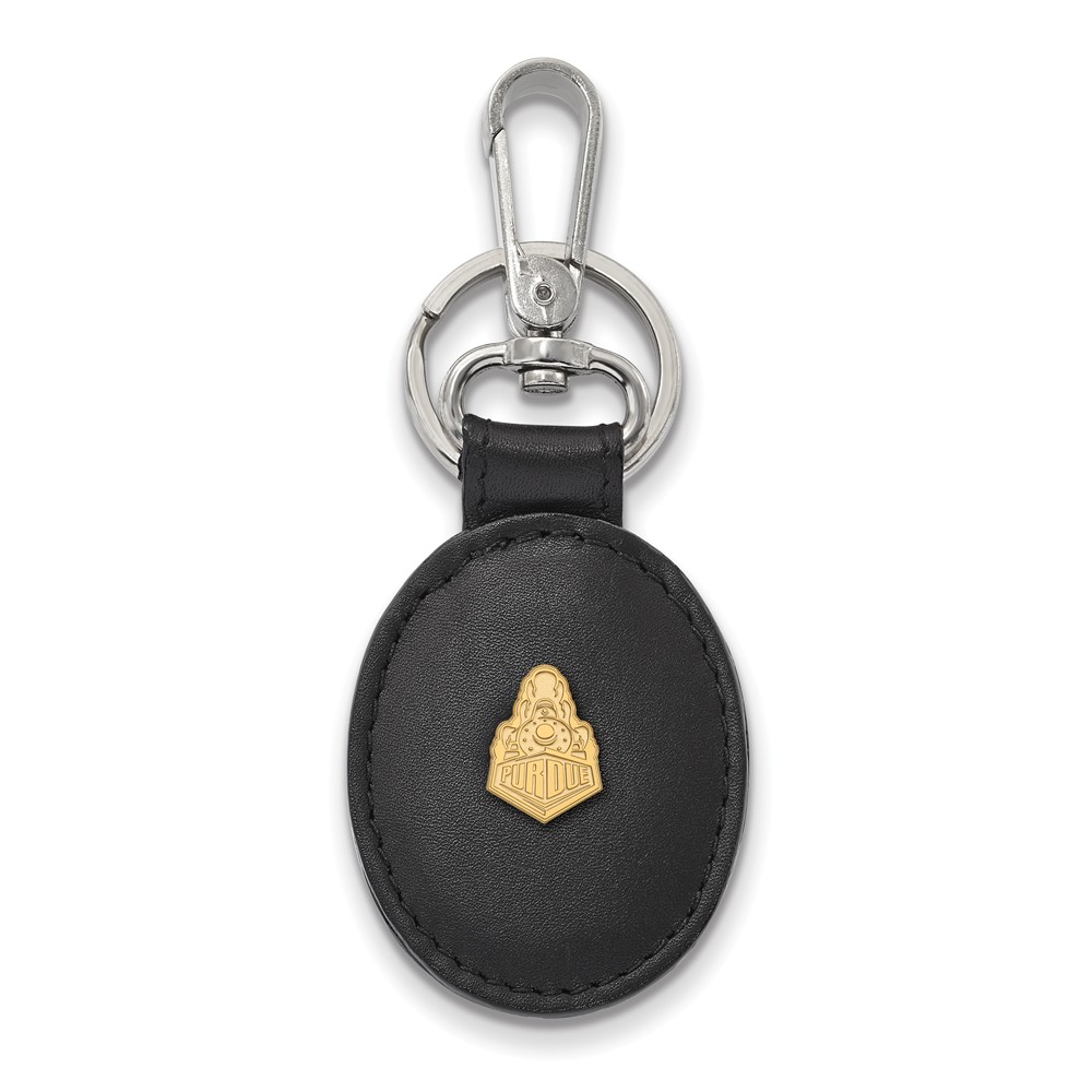 NCAA 14k Gold Plated Silver Purdue Black Leather Key Chain