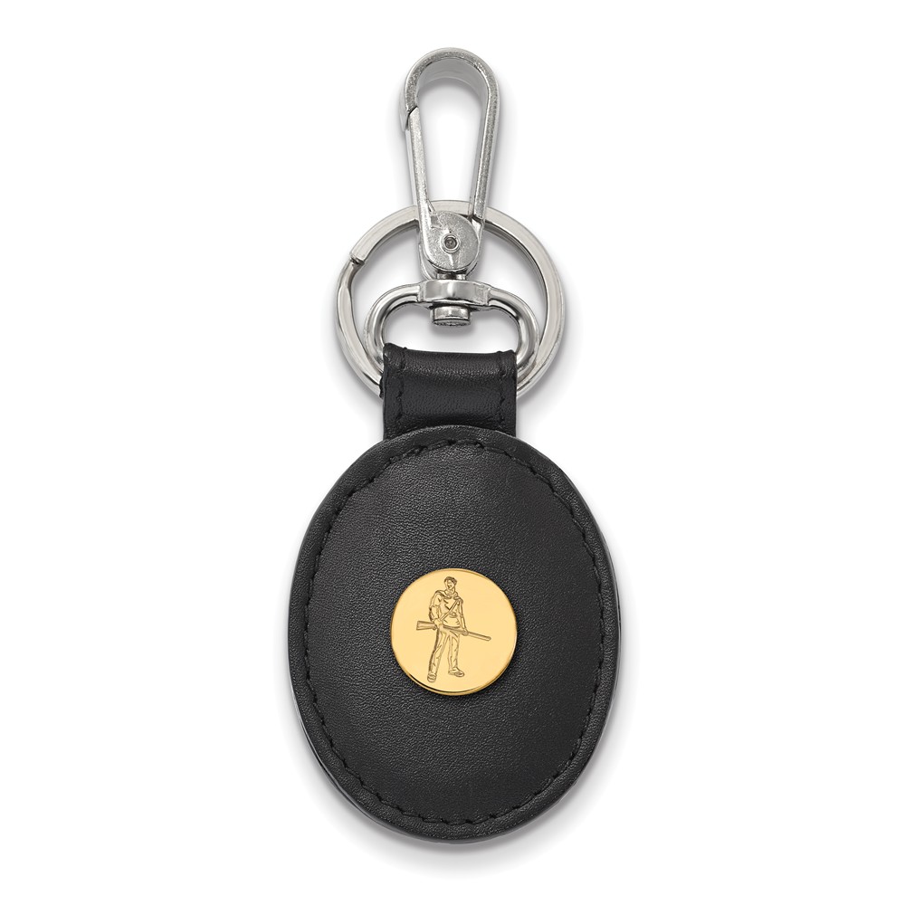 14k Gold Plated Silver West Virginia U Black Leather Key Chain