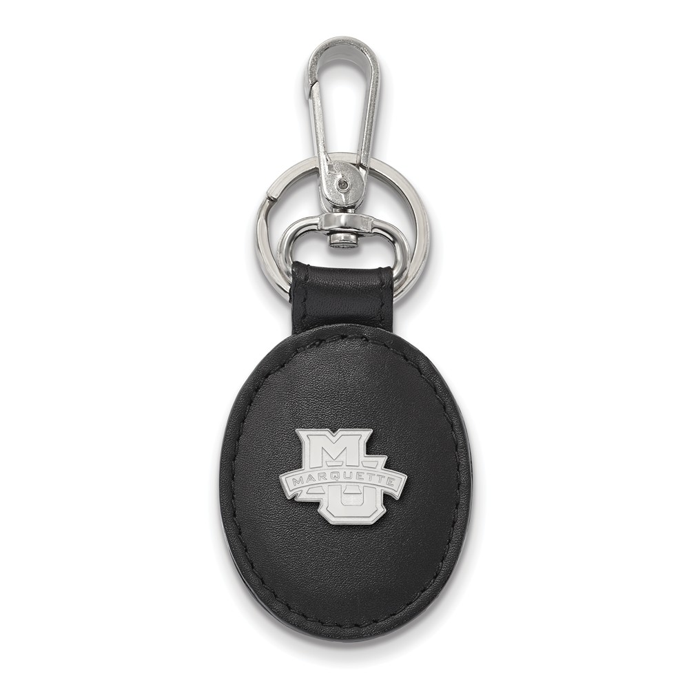 NCAA Sterling Silver Marquette U Black Leather Key Chain