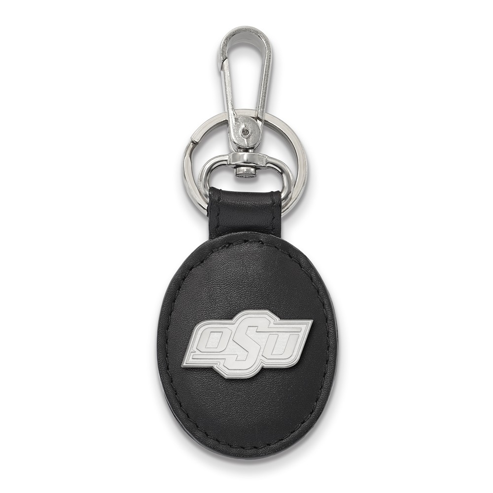 NCAA Sterling Silver Oklahoma State Black Leather Key Chain