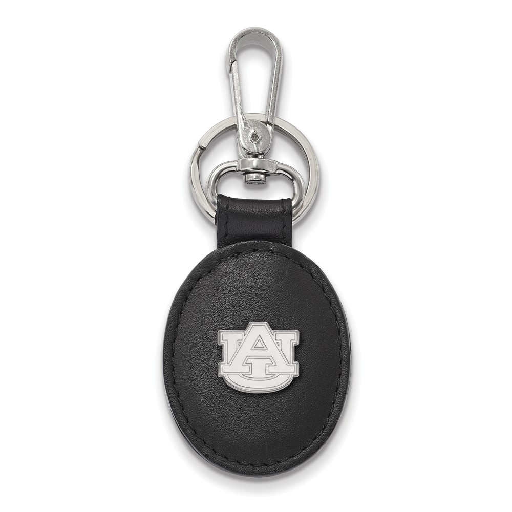 NCAA Sterling Silver Auburn U Black Leather Key Chain