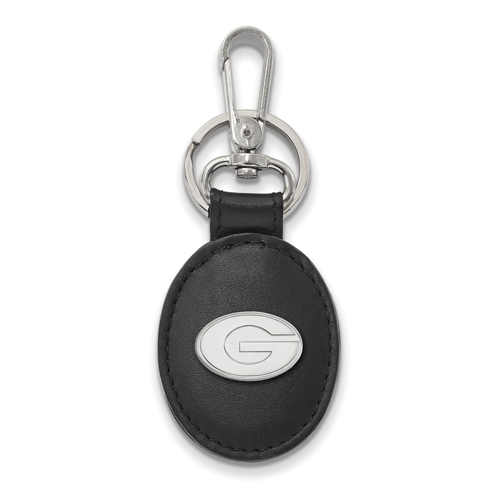 NCAA Sterling Silver U of Georgia Black Leather Key Chain