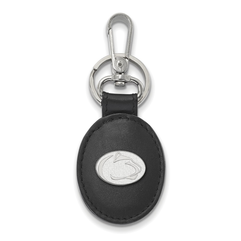 Sterling Silver Penn State Black Leather Key Chain